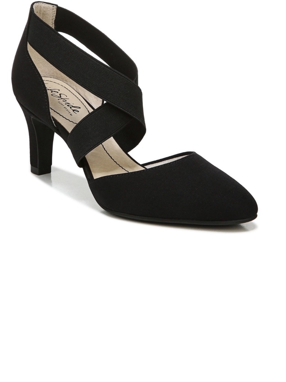 Life Stride Black Crisscross Strap Pointed-Toe Pumps